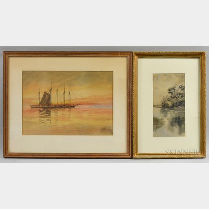 Five Framed Louis Kinney Harlow (Massachusetts, 1850-1913) Watercolor Landscapes