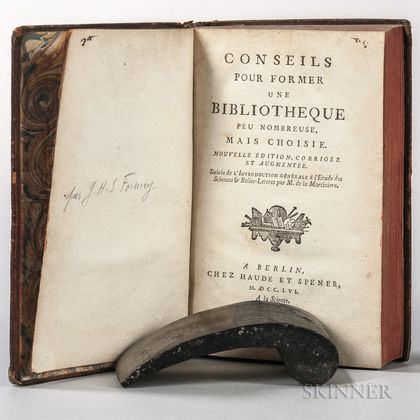 Formey, Johann Heinrich Samuel (1711-1797) Conseils pour Former une Bibliotheque Peu Nombreuse, Mais Choisie.