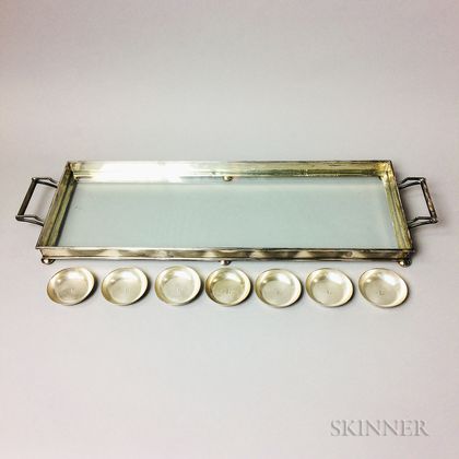 Tiffany & Co. Sterling Silver and Glass Footed Tray and Eight Tiffany & Co. Sterling Silver Nut Dishes