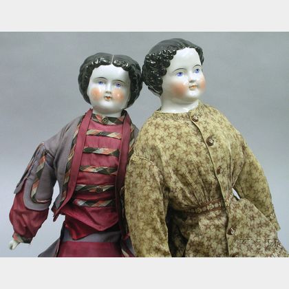 Two Large China Shoulder Head Dolls