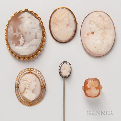 Six Pieces of Cameo Jewelry