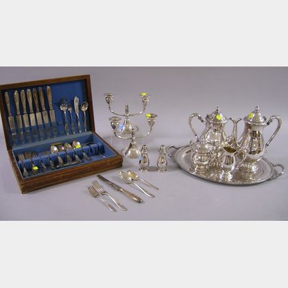 Silver Plated Coffee and Tea Set and Flatware Service