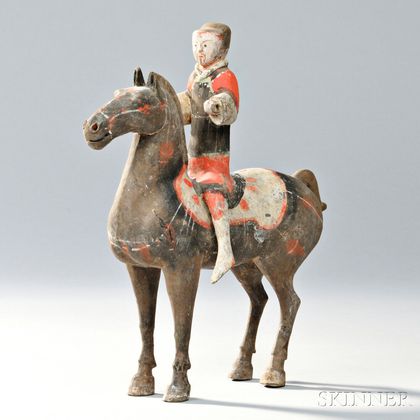 Gray Pottery Figure of an Equestrian