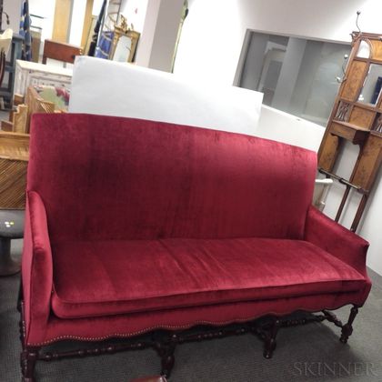 Southwood Jacobean-style Red Velvet-upholstered Mahogany Sofa