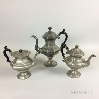 Leonard Reed & Barton Pewter Teapot and Coffeepot and a James Dixson & Sons Teapot