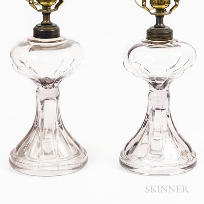 Pair of Blown-molded Colorless Glass Oil Lamps