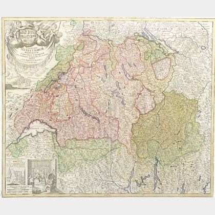 Two Hand-colored Decorative Maps of Switzerland