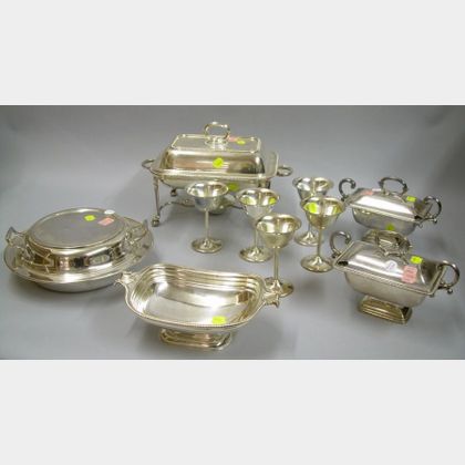 Eleven Pieces of Silver Plated Serving and Tableware