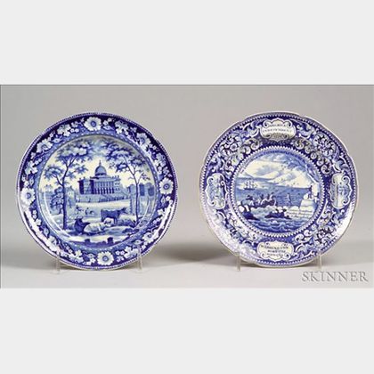 Two Blue Transfer Decorated Historical Staffordshire Pottery Plates