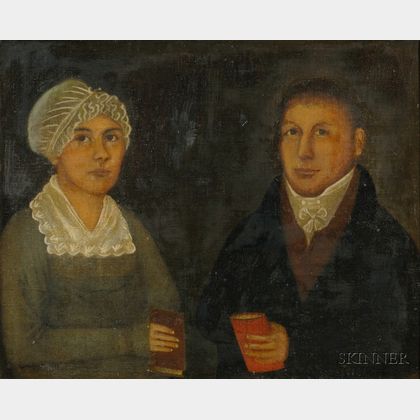 American School, 19th Century Double Portrait of a Nantucket Couple.