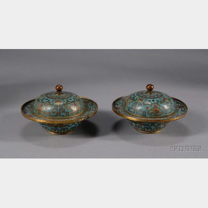 Pair of Cloisonne Covered Bowls