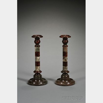 Pair of Victorian Serpentine Candlesticks