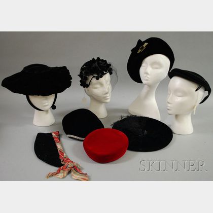 Eight Vintage Velvet and Fabric Hats and Caps