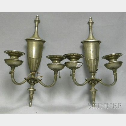 Pair of Handel Neoclassical-style Urn-form Cast Nickel Two-light Wall Sconces
