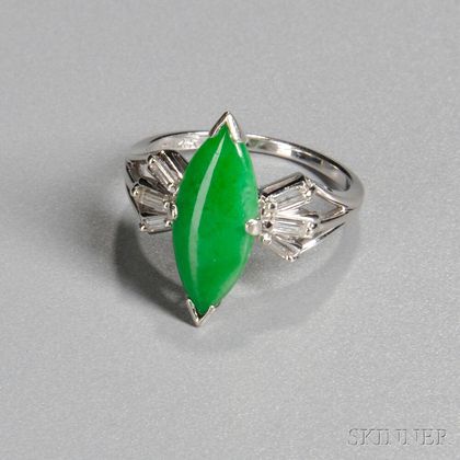 Jade and 14kt White Gold Ring