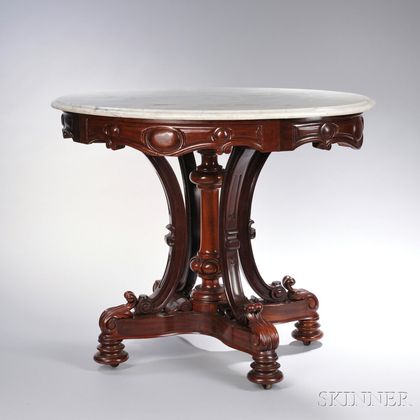 Victorian Mahogany and Mahogany Veneer Marble-top Table