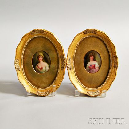 Pair of Framed Leslie Johnson Porcelain Miniature Portrait Plaques
