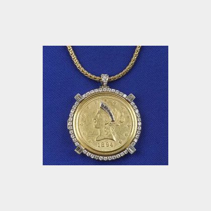 18kt Gold Coin and Diamond Pendant/Watch