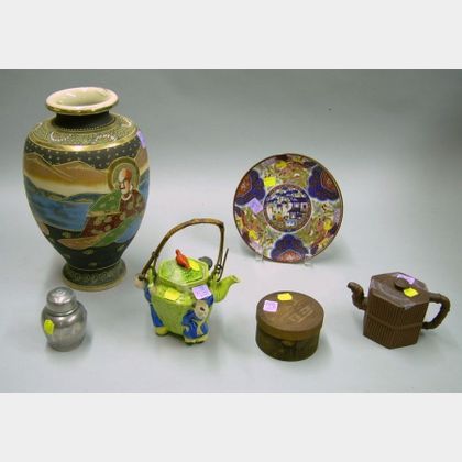 Late Japanese Satsuma Vase and Five Asian-style Tea and Table Items