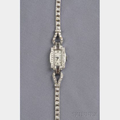Art Deco Platinum and Diamond Wristwatch, Hamilton