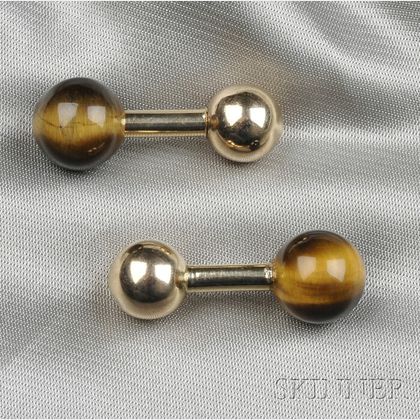 14kt Gold and Tiger's-eye Barbell Cuff Links, Tiffany & Co.