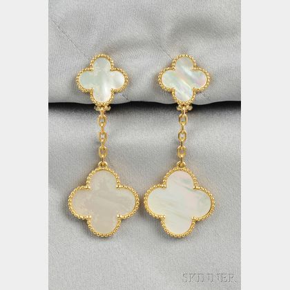 18kt Gold and Mother-of-pearl "Alhambra" Earpendants, Van Cleef & Arpels