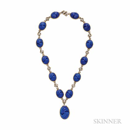 14kt Gold, Sodalite, and Diamond Necklace