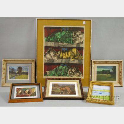 Two Framed 20th Century and Four Framed Contemporary 20th Century Works