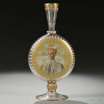 Venetian Gilded and Polychrome-enameled Glass Pilgrim Flask