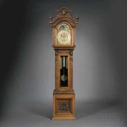 American Renaissance Revival Oak Tall Clock