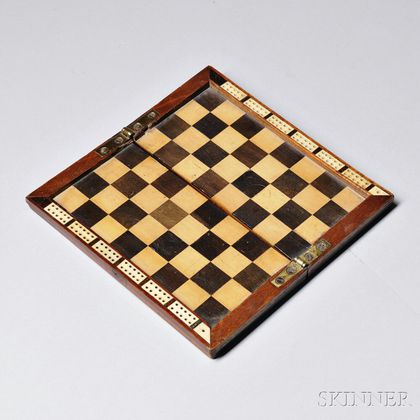 Miniature Mahogany and Inlaid Folding Checkerboard and Cribbage Counter