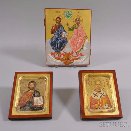 Three Contemporary Russian Painted Wood Icons