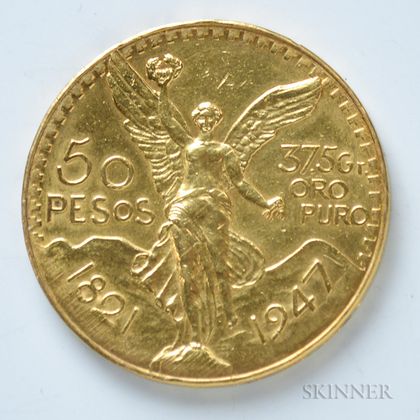 1947 Mexican 50 Pesos Gold Coin, KM481.