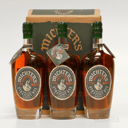 Michters Single Barrel Straight Rye 10 Years Old, 3 750ml bottles (oc) 
