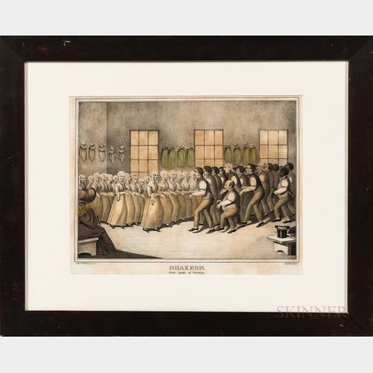 Hand-colored "Shakers, their mode of Worship" Lithograph