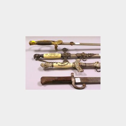 Two Fraternal Swords, Military Dress Sword and a Bayonet. 