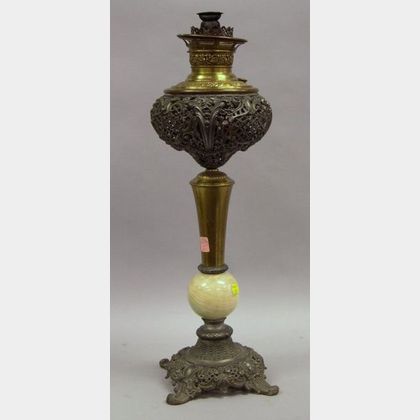Victorian Cast Metal and Onyx Banquet Kerosene Table Lamp. 