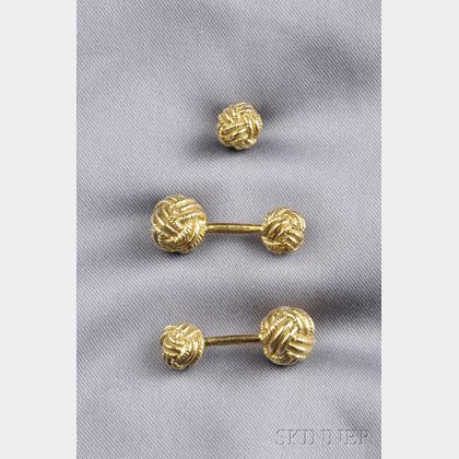 18kt Gold "Love Knot" Cuff Links and Tie Tack, Schlumberger, Tiffany & Co.