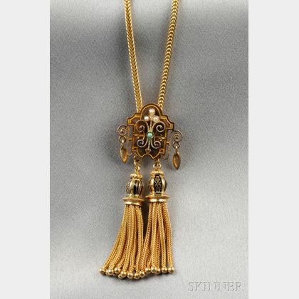 14kt Gold, Enamel, and Gem-set Tassel Necklace