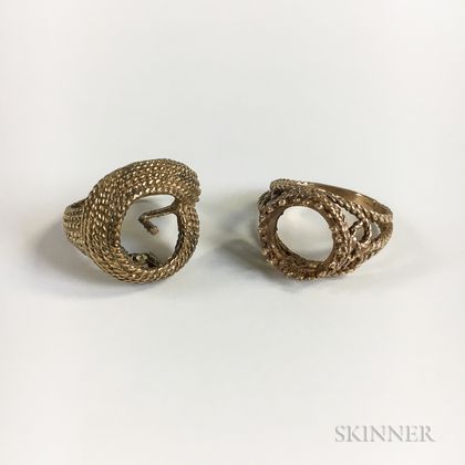 Two 14kt Gold Ring Mounts