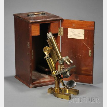 Lacquered Brass Compound Monocular Microscope
