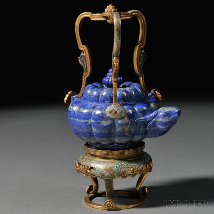 Lapis Lazuli Teapot with Cloisonne Handle and Stand