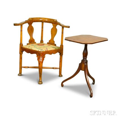 Queen Anne Maple Roundabout Chair and Federal Cherry Tilt-top Candlestand. Estimate $200-400