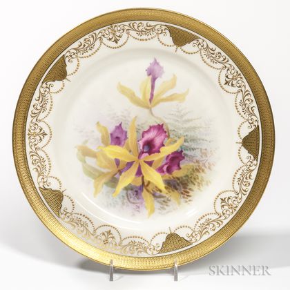 Set of Twelve Lenox Porcelain Hand-painted Orchid Plates