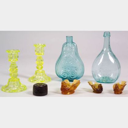 Eight Early Colored Glass Items