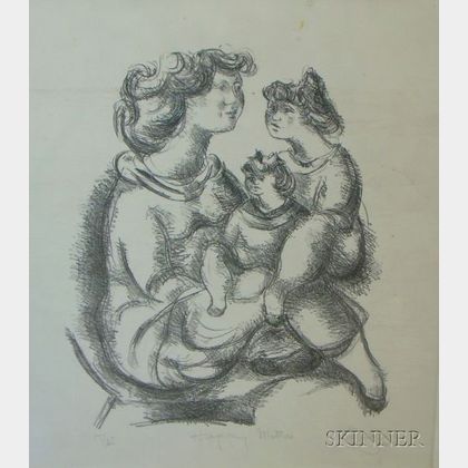 Unframed Lithograph Happy Mother , by Chaim Gross (American