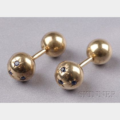 14kt Gold and Sapphire Barbell Cuff Links