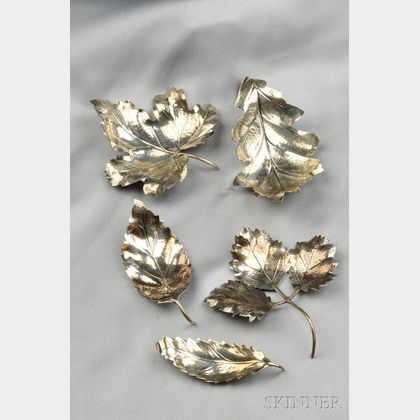 Five Sterling Silver Leaf-form Table Ornaments, M. Buccellati