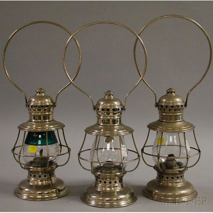 Three Nickel-plated Presentation Railroad Kerosene Lanterns