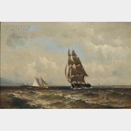 Mauritz Frederik Hendrick De Haas (Dutch/American, 1832-1895) Brigantine, Schooner, and Steamship at Sea